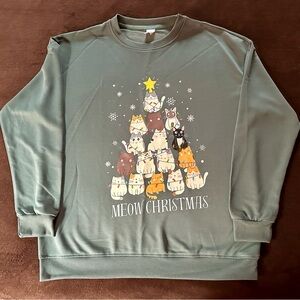 Festive Christmas Cat Tree Graphic Sweatshirt - Green